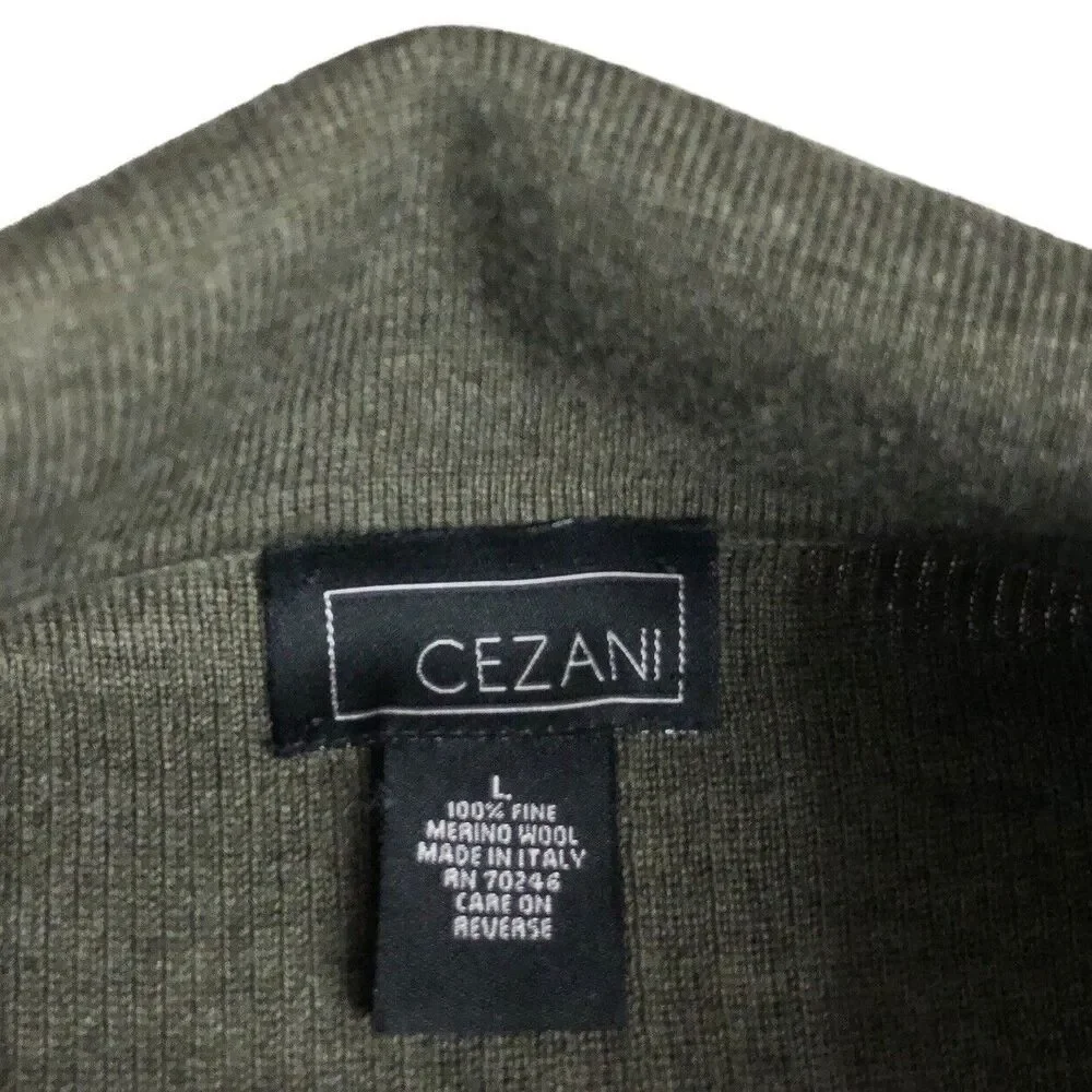 Cezani Sweater Mens Large Green Extra Fine Merino‎ Wool 1/4 Zip Pullover Outdoor